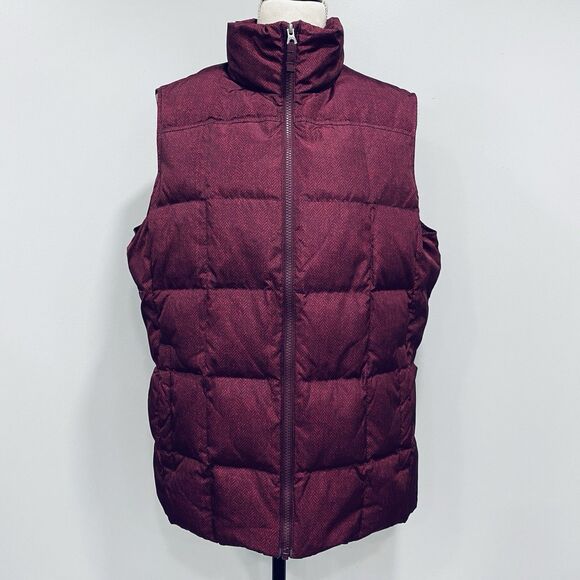 LANDS END L Plum Purple Herringbone Puffer Full Zip Down Feather Vest Outdoor - Picture 2 of 16
